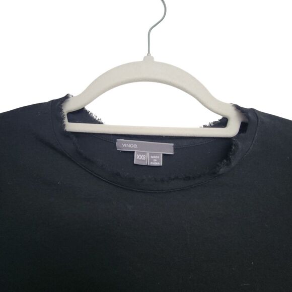 Vince Modern Black Raw Hem Neckline Mixed Material Cuffed Sleeve Tee XXS - Picture 3 of 7
